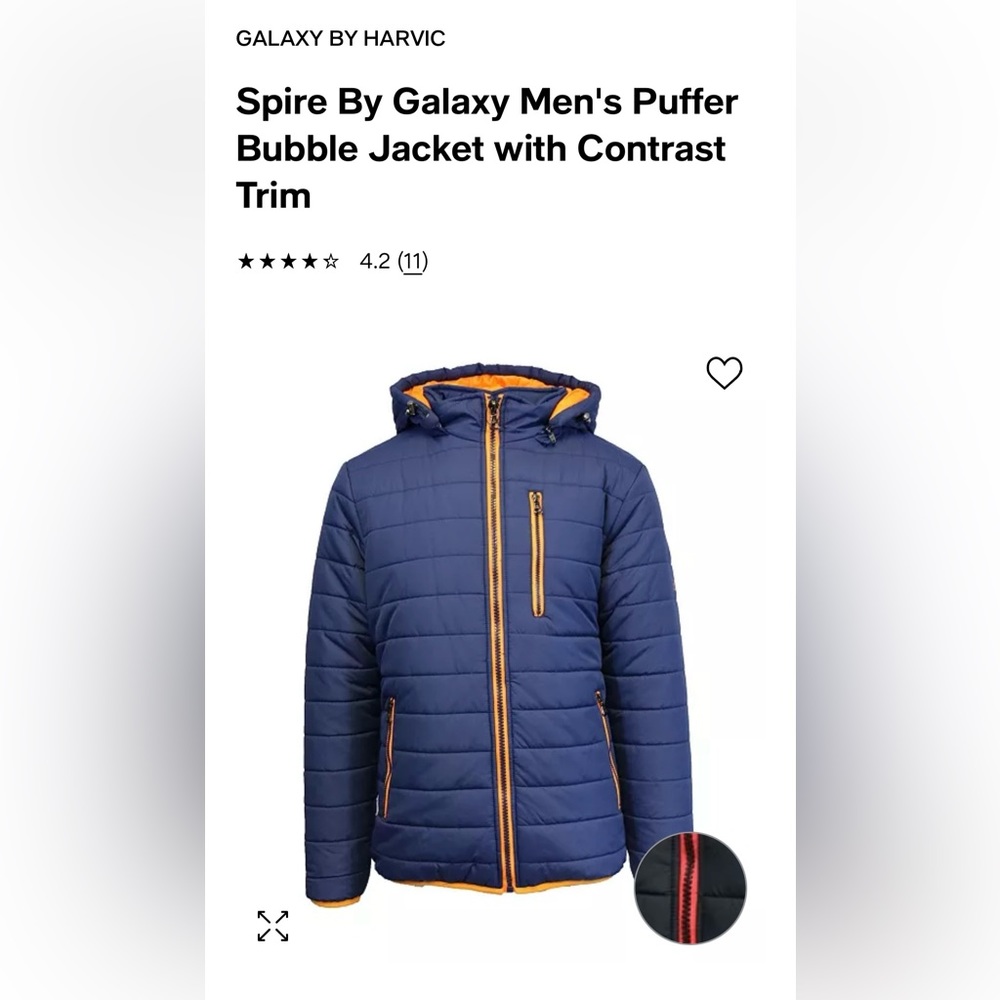 Spire By Galaxy Men's Puffer Bubble Jacket with Contrast Trim size medium